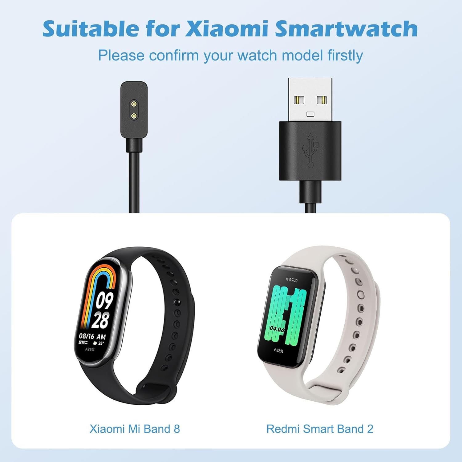 2 Pack Charger for Xiaomi Smart Band 10/9/8/Redmi Watch 5/5 Active/Lite/4/3 Acti