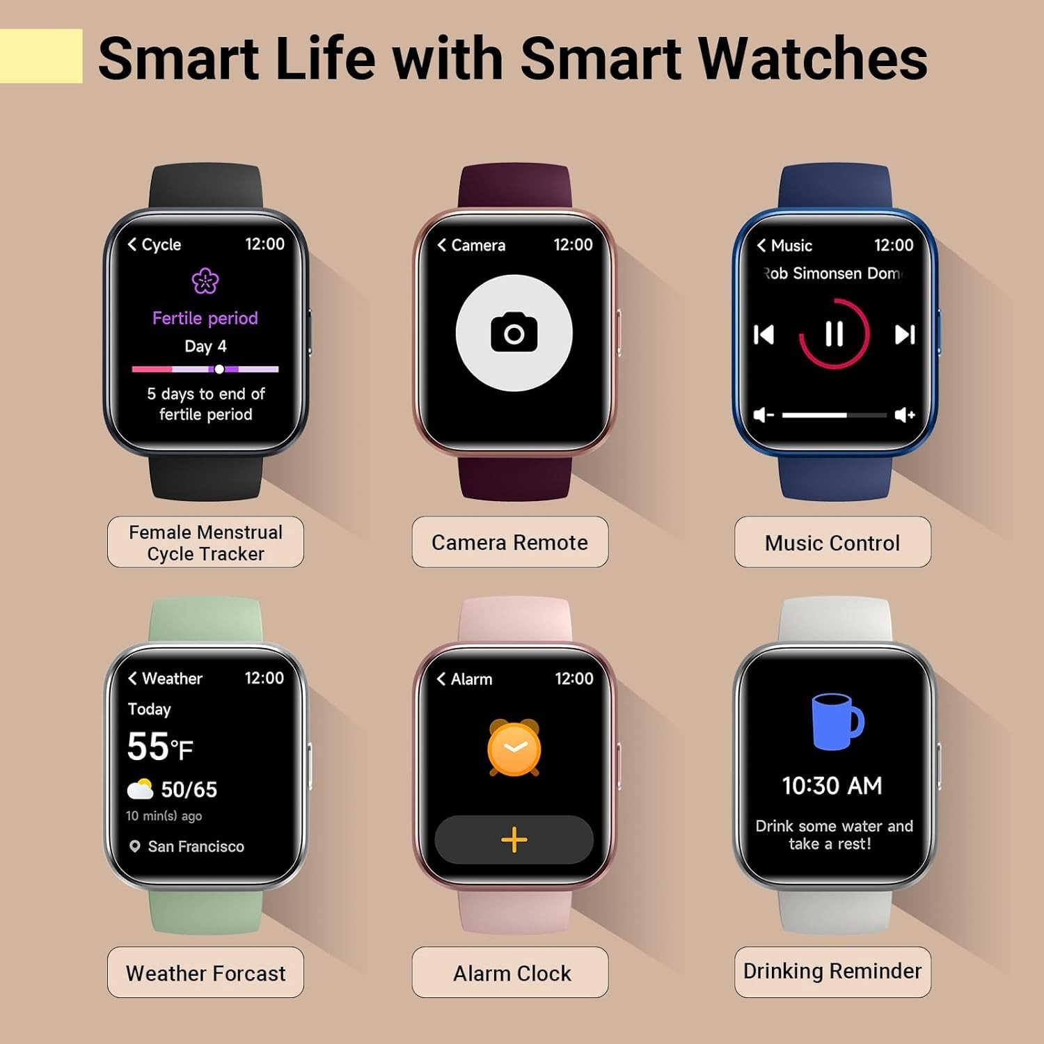 Waterproof Women’s Smartwatch with Fitness Tracking & Customizable Watch Faces