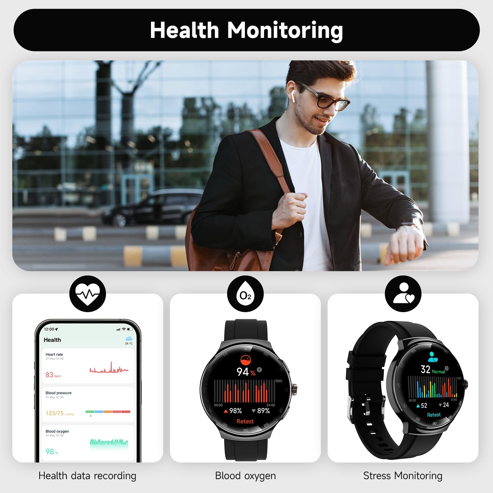 MOLOURK P30 Smart Watch 1.43″ AMOLED Curved Screen Fitness Tracker Bluetooth Cal