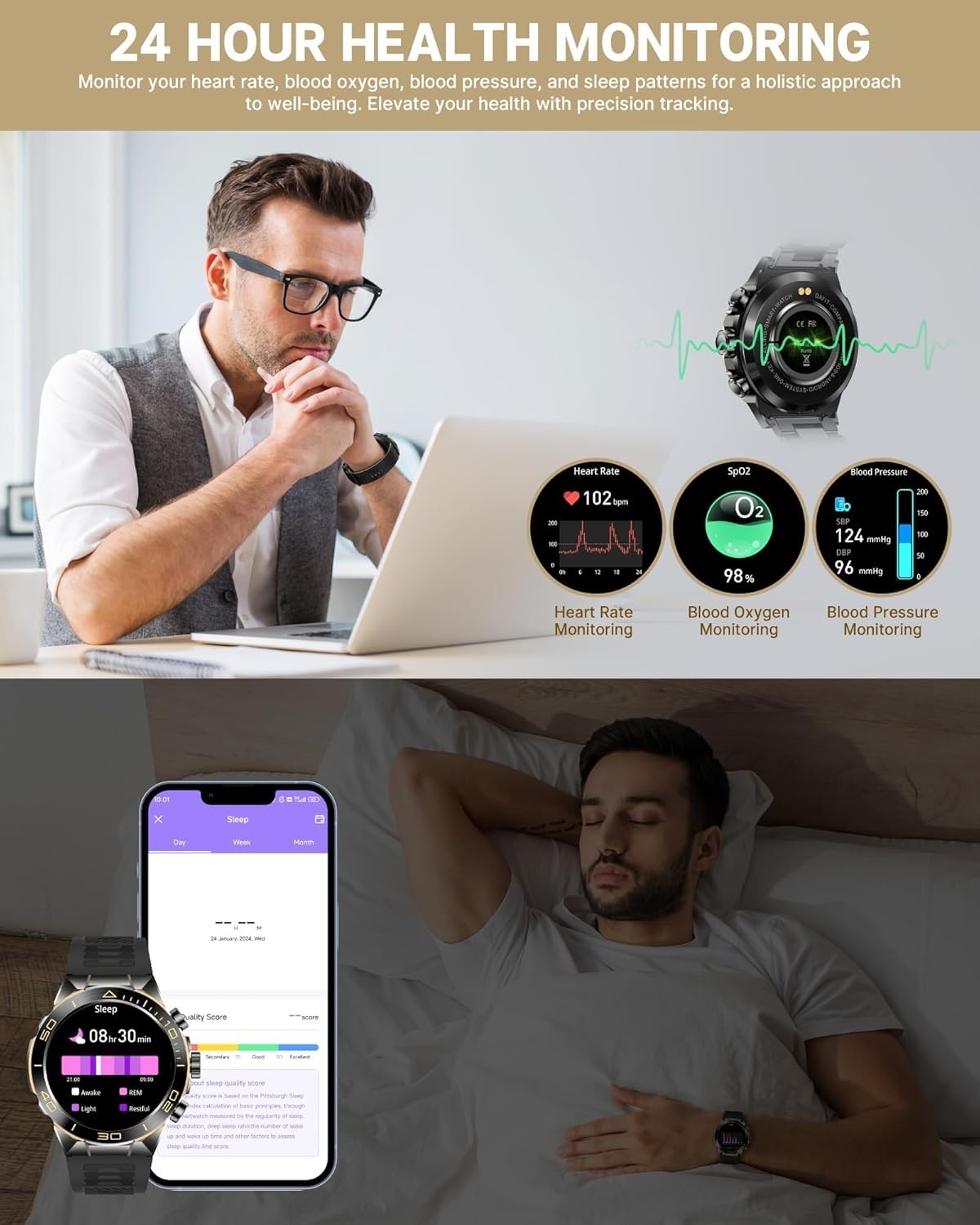 Reloj Inteligente De Lujo Para Hombre Pantalla HD 1.43″ 400mAh 2 Correas NEW US