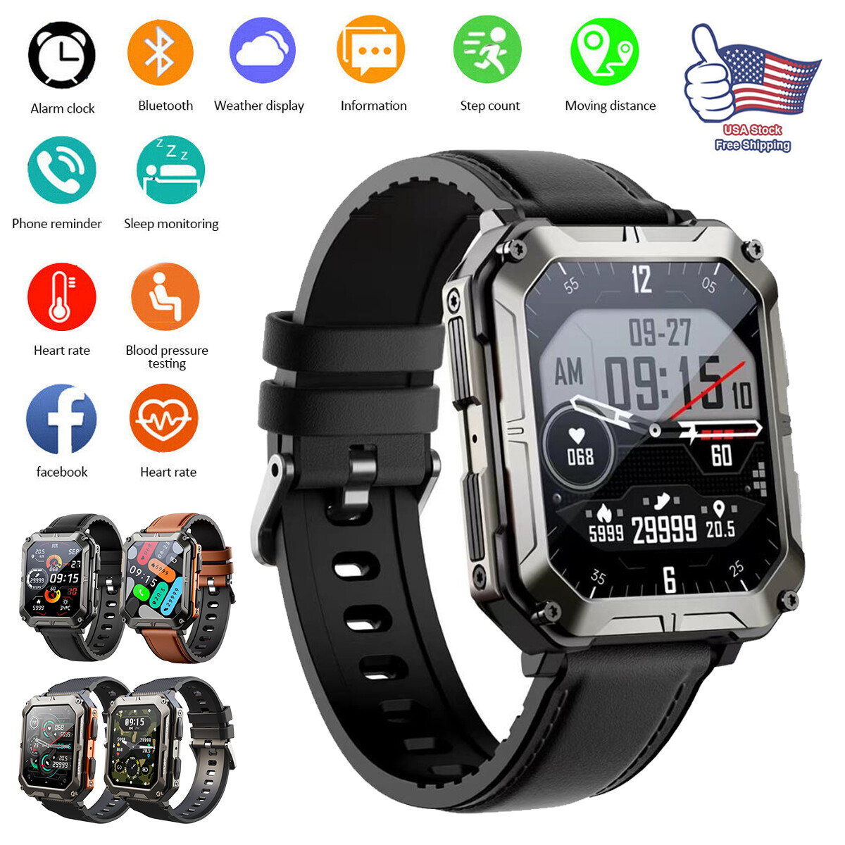 Man Sports Outdoor Waterproof Smart Watch For Rugged Tactical Fitness Tracker