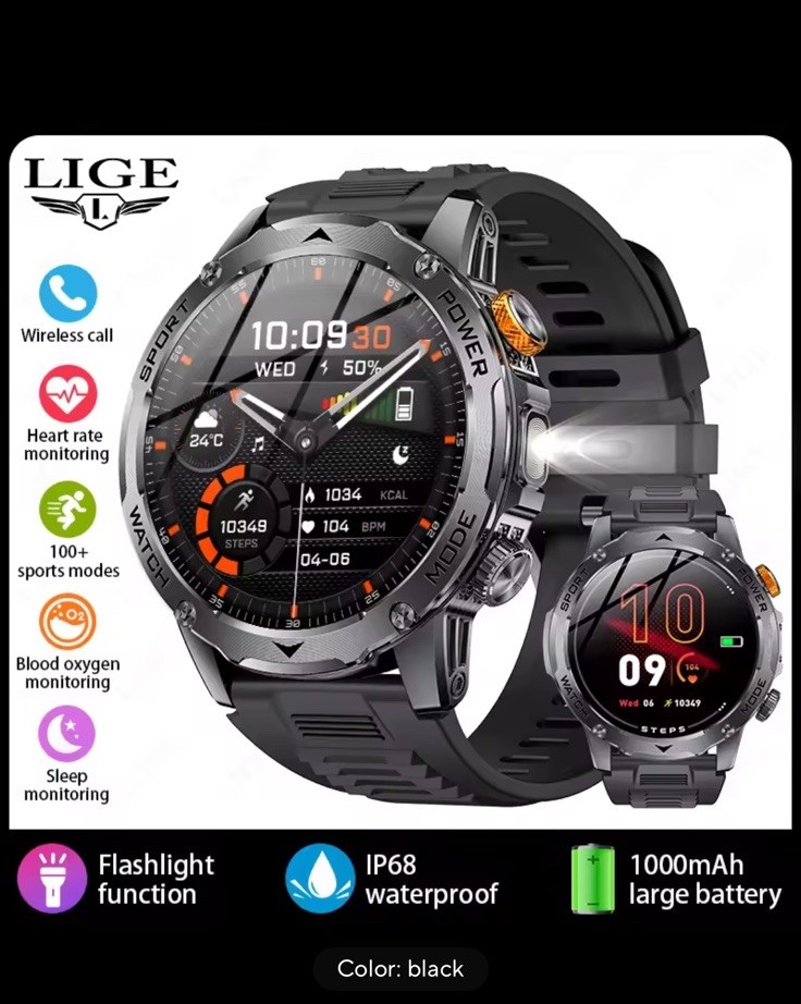 🔥 1.52″ Smart Watch For Men Military Sport Watch With 3 Straps For Android iOS