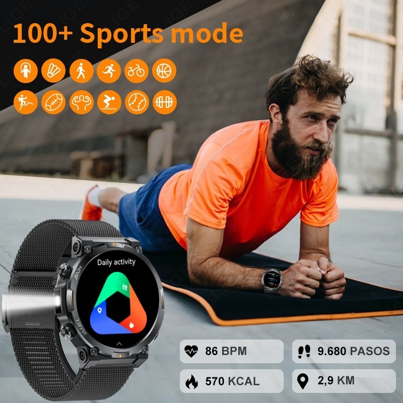 Military Smart Watch Men Rugged 1.43″ Fitness Tracker Waterproof LED Flashlight