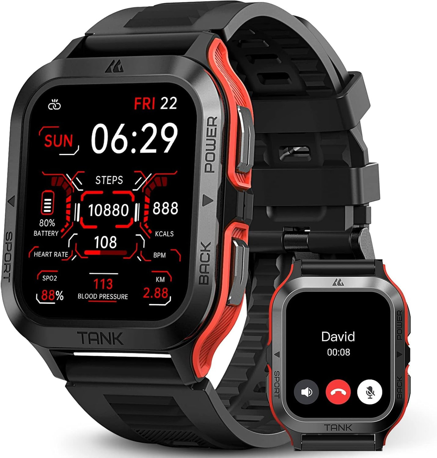 Smart Watch with 50M Waterproof Military Grade Bluetooth Call 1.85 Inch HD
