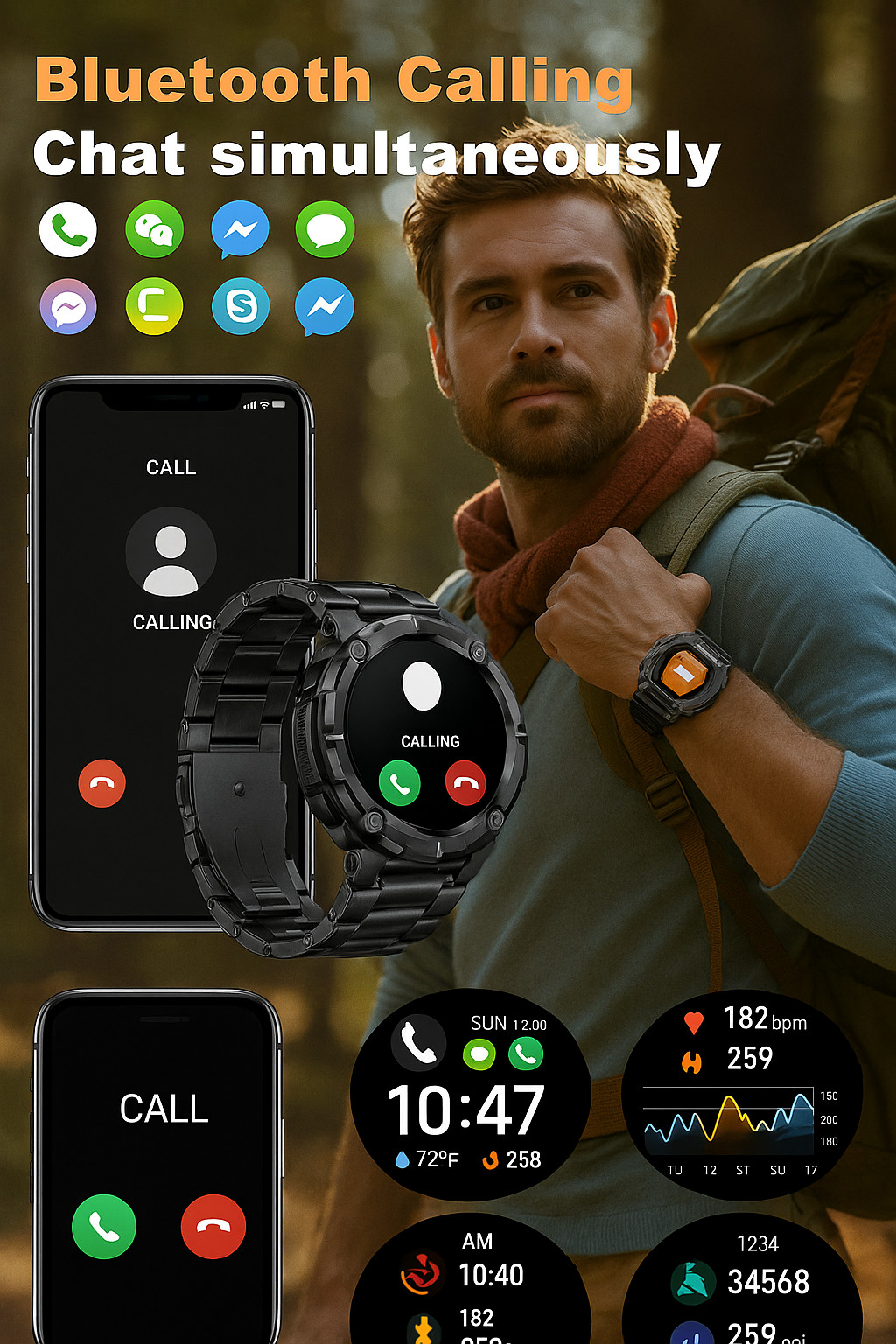 Military Smartwatch Watch for Men Metallic/Aluminum 100% AAA Quality Android/IOS