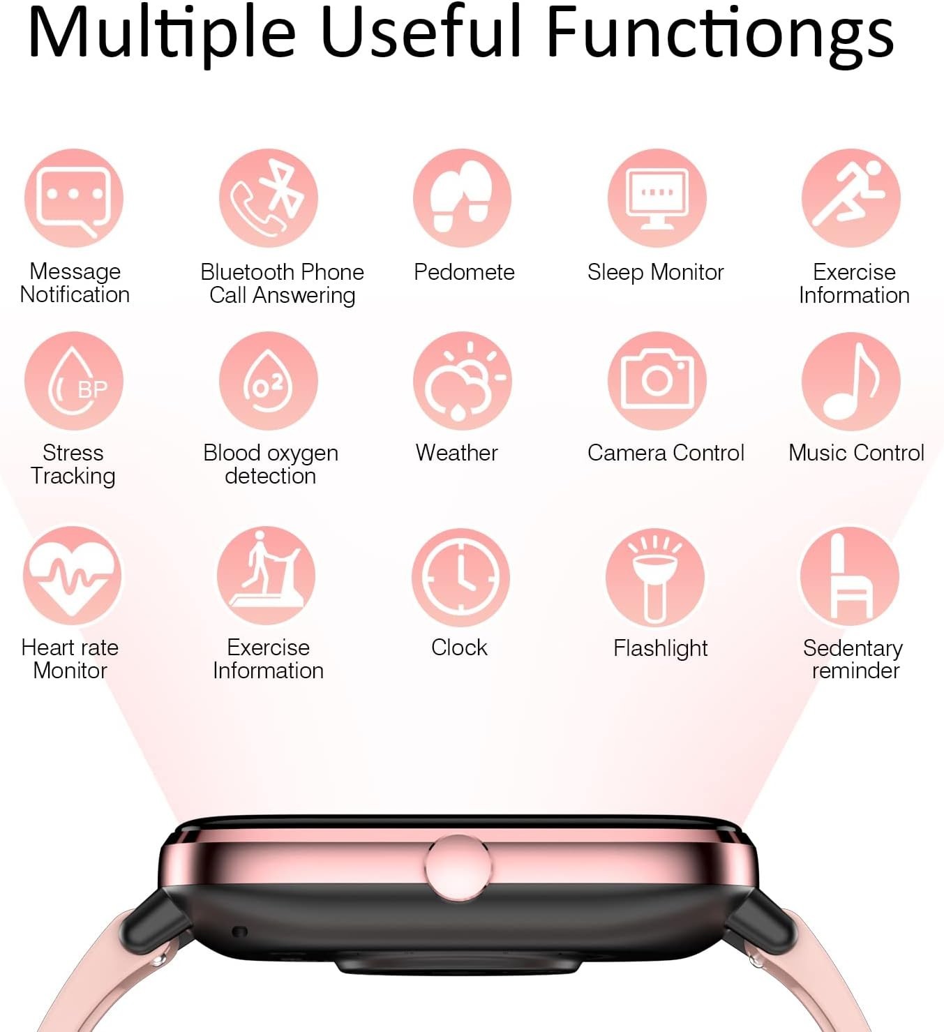 1.83″ HD Touchscreen Smartwatch for Women – Heart Rate & Sleep Monitor, Pink