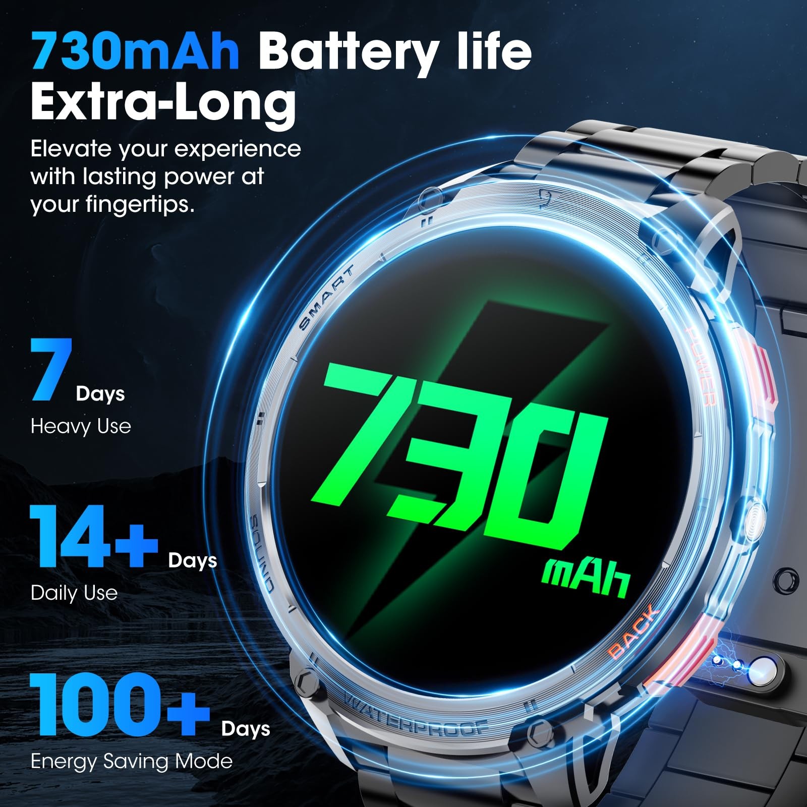 Military for Men 1.85″ HD Touch Screen 730mAh Battery Watches with Flashlight…