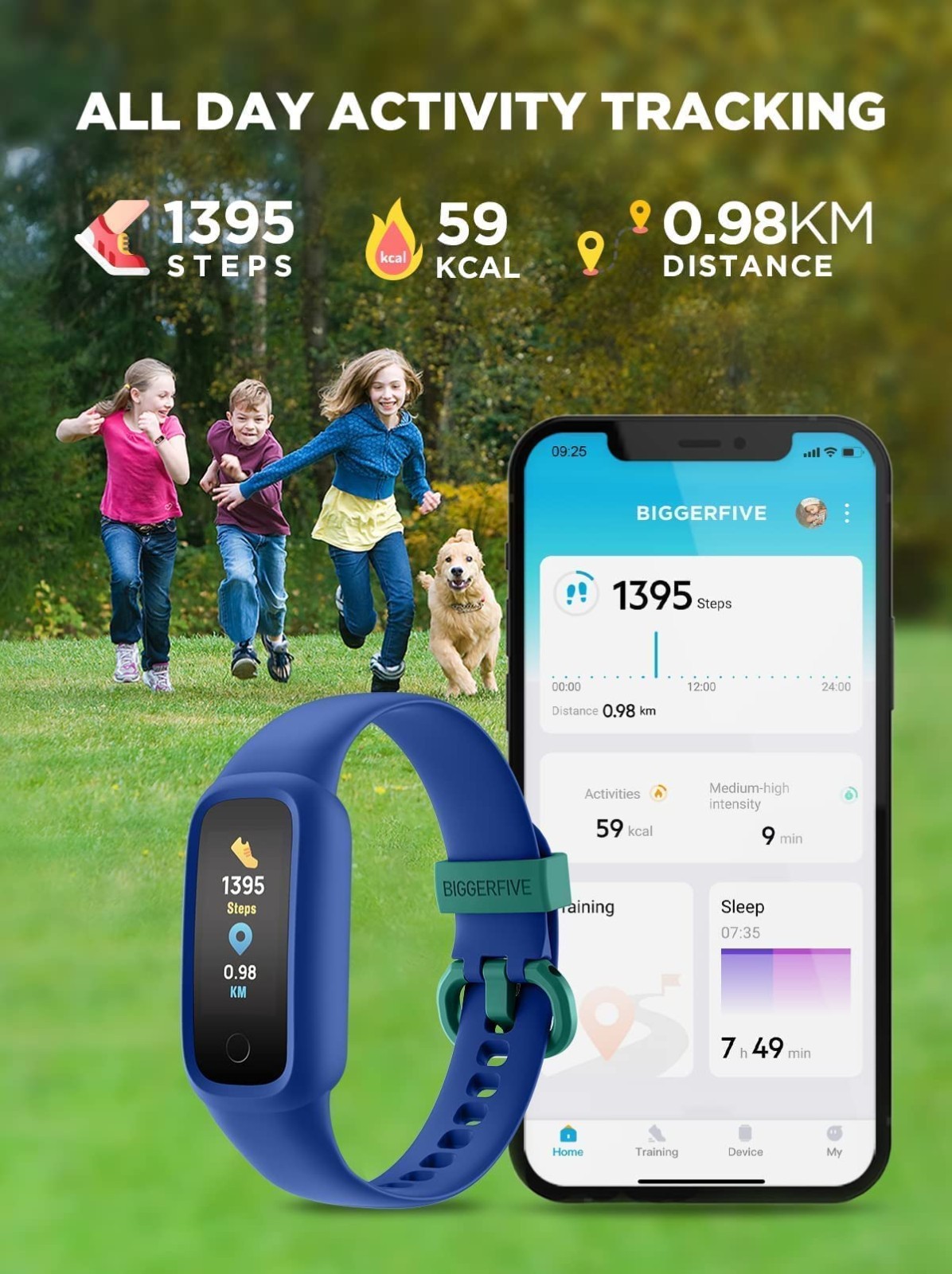 BIGGERFIVE Vigor 2 L Kids Fitness Tracker Watch for kid Activity Tracker Black