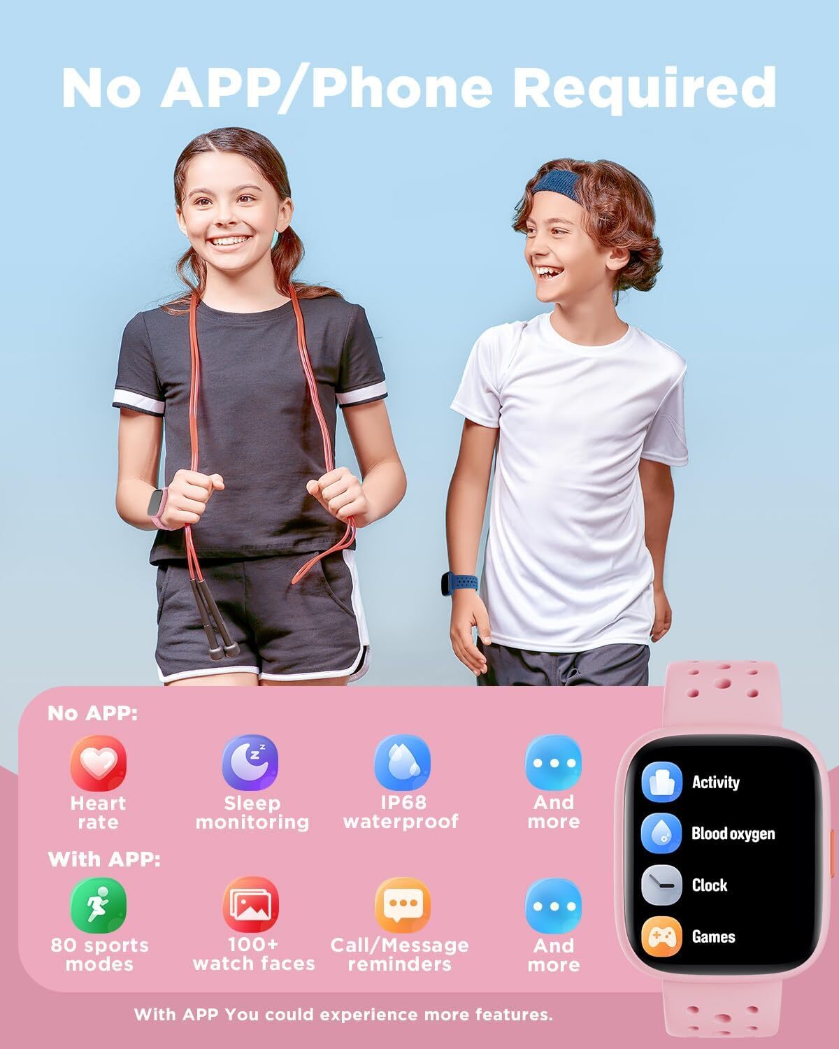 Smart Watch for Kids 1.8″ Fitness Tracker Watch Pedometer Puzzle Games for Kids