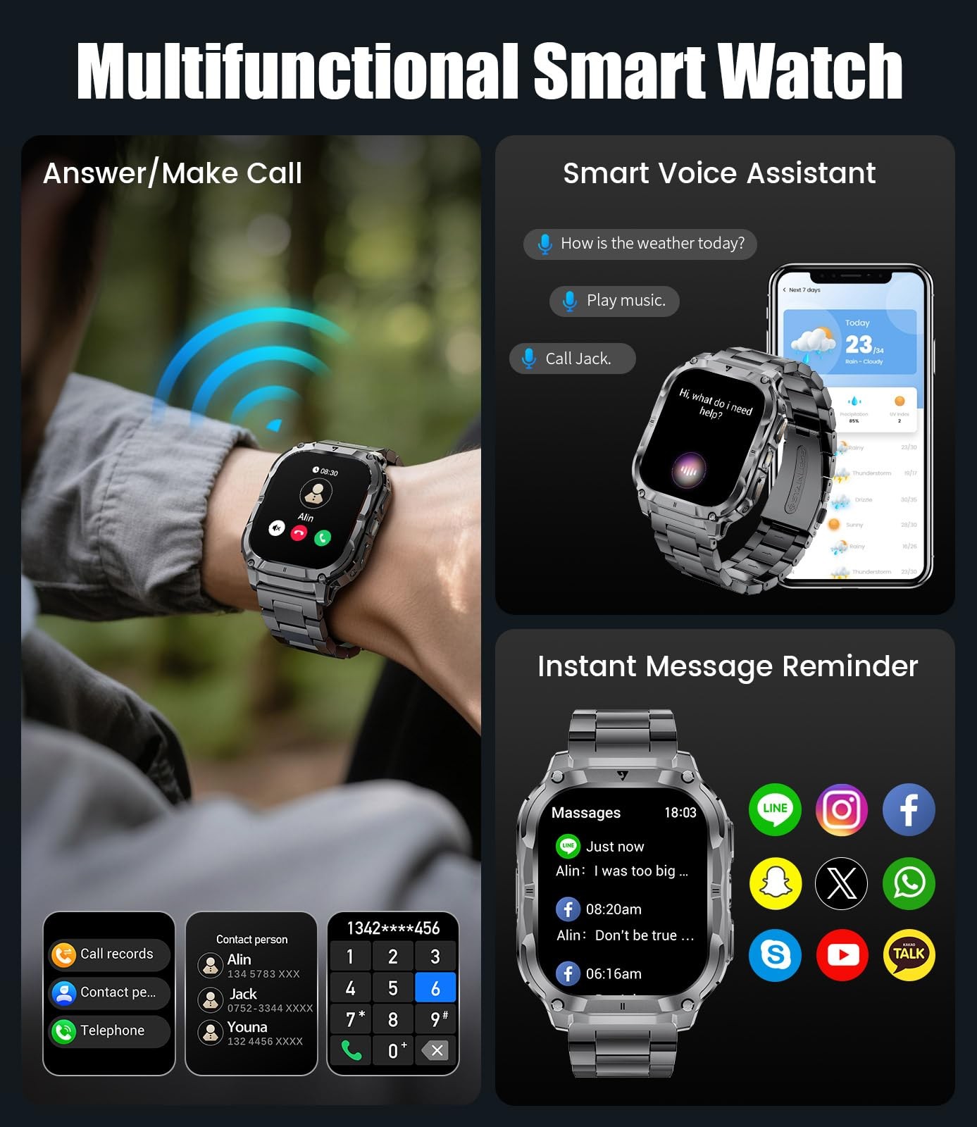 2.0″ Military Smart Watch for Men with Flashlight, Make/Answer Calls, 1000mAh…