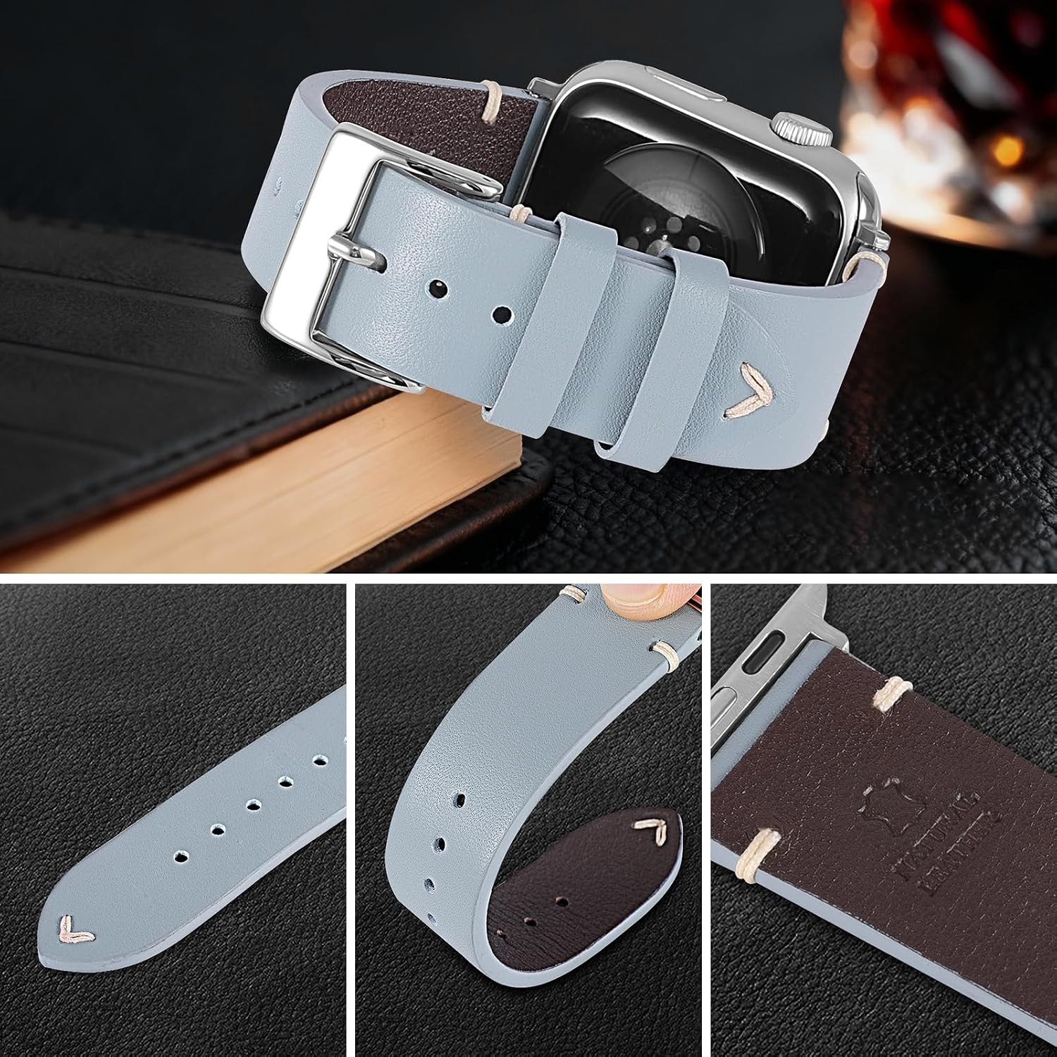 Leather Band for Apple Watch Ultra SE 49mm 44mm 45mm Business Casual Strap