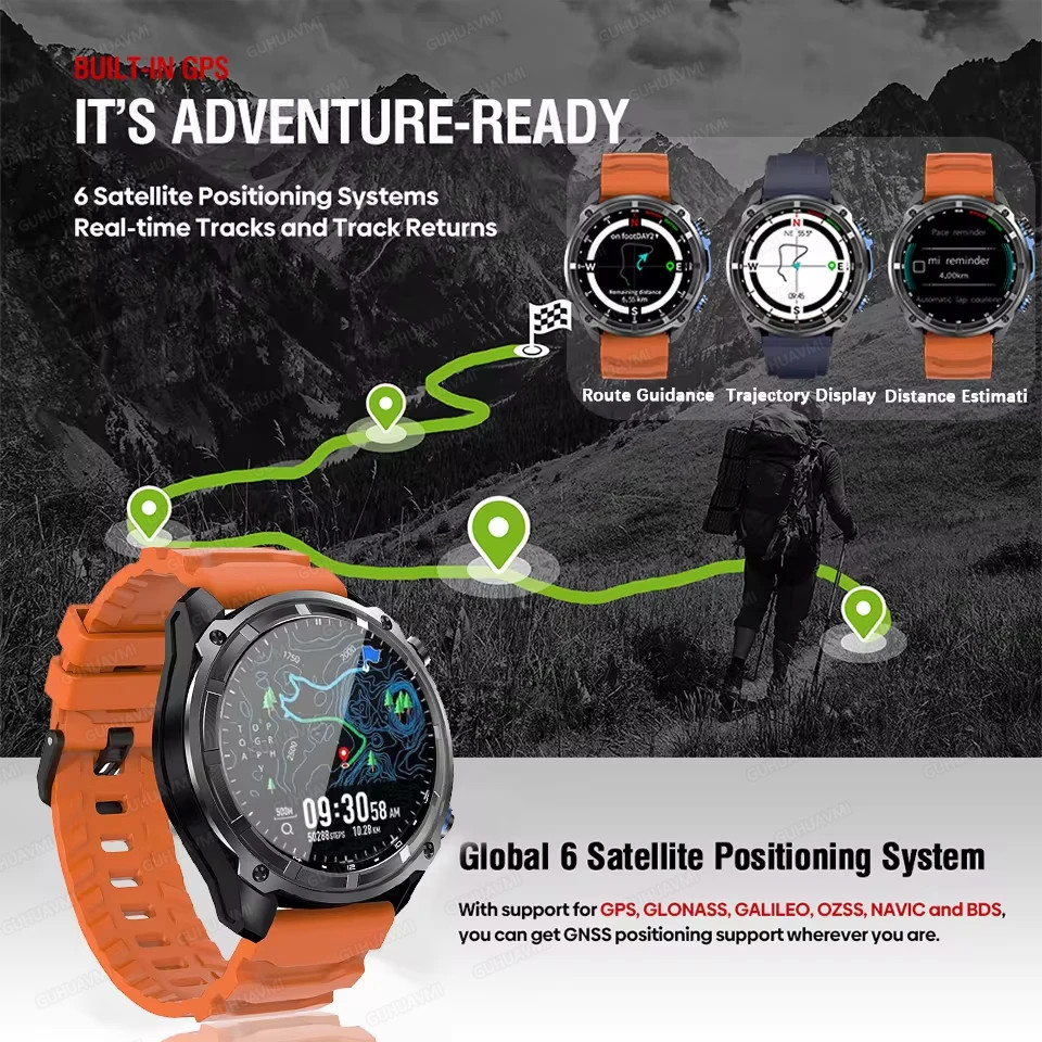 2025New Men Military GPS Map Smart Watch T-Rex3 Compass 4GB Memory 1000Mah Batte