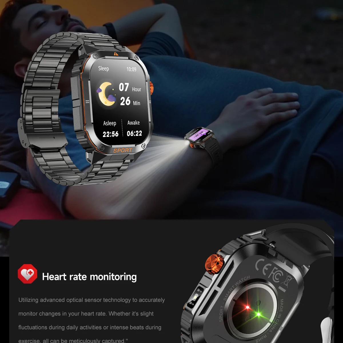2.01″ Military Smart Watch For Men’s Sport Heart Rate Fitness Tracker Wristwatch
