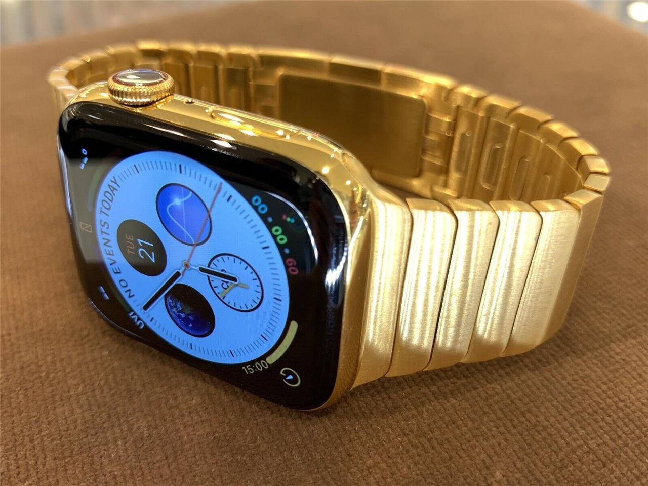 24K Gold Plated 44MM Apple Watch SERIES 6 Stainless Steel Link GPS LTE O2 CUSTOM