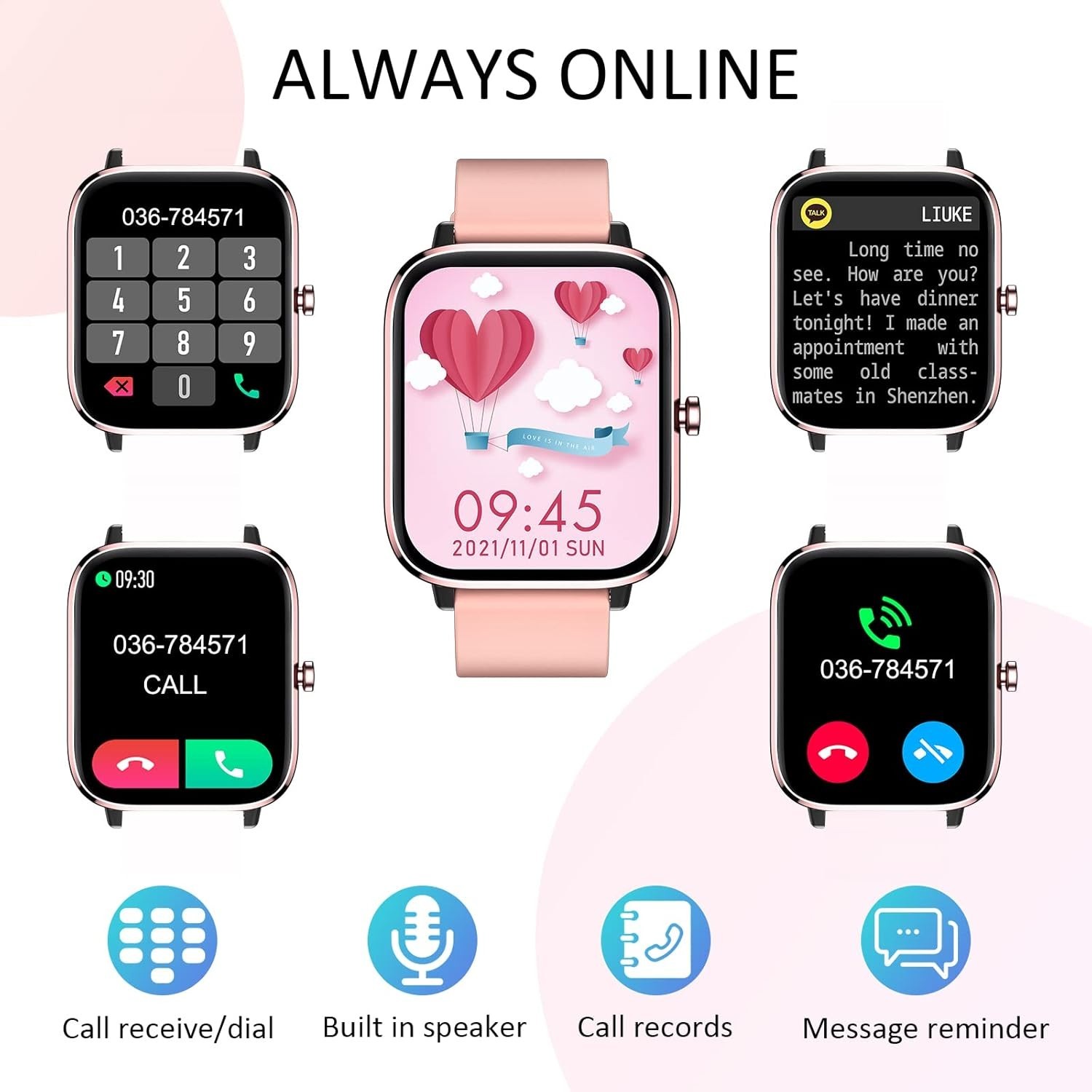 1.83″ HD Touchscreen Smartwatch for Women – Heart Rate & Sleep Monitor, Pink