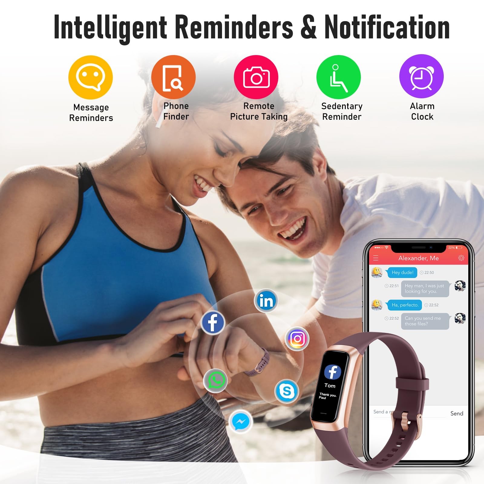 Fitness Tracker 5 ATM Waterproof Smart Watch Heart Rate Blood Oxygen Sleep Mo…