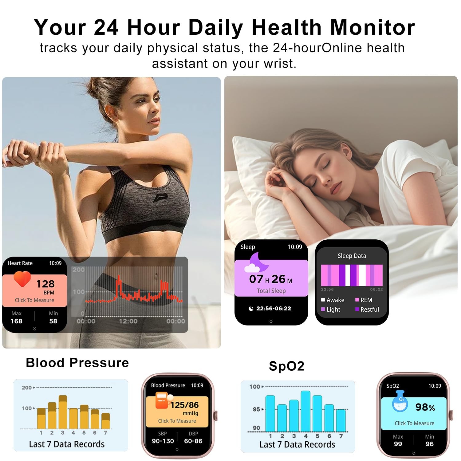 Smart Watch 1.83 Inch Touchscreen IP68 Waterproof Fitness Tracker Pink Call Sync