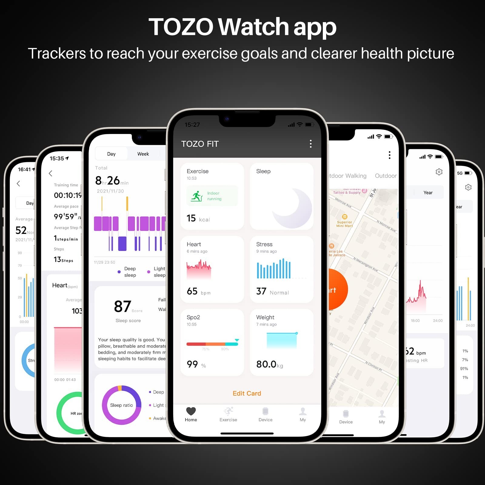 TOZO S2 44mm Smart Watch Alexa Fitness Tracker Touch Screen Waterproof 5ATM