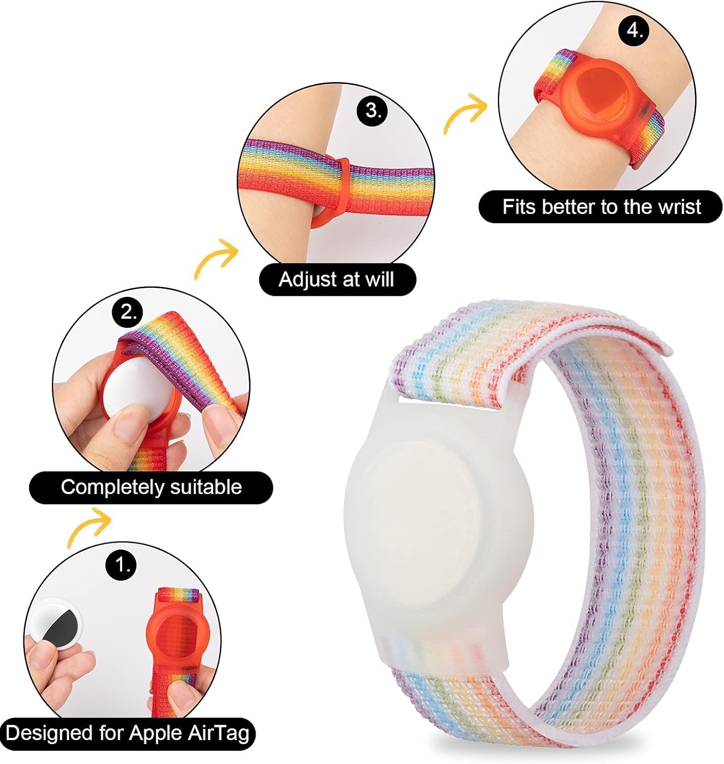 Adjustable Light-Rainbow Kids GPS Tracker Band – Perfect AirTag Protective Case
