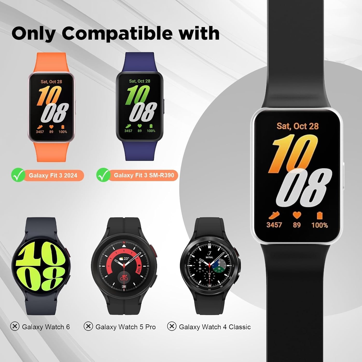 6 Pack Soft Sport Bands for Samsung Galaxy Fit 3 SM-R390, 20mm Replacement Strap