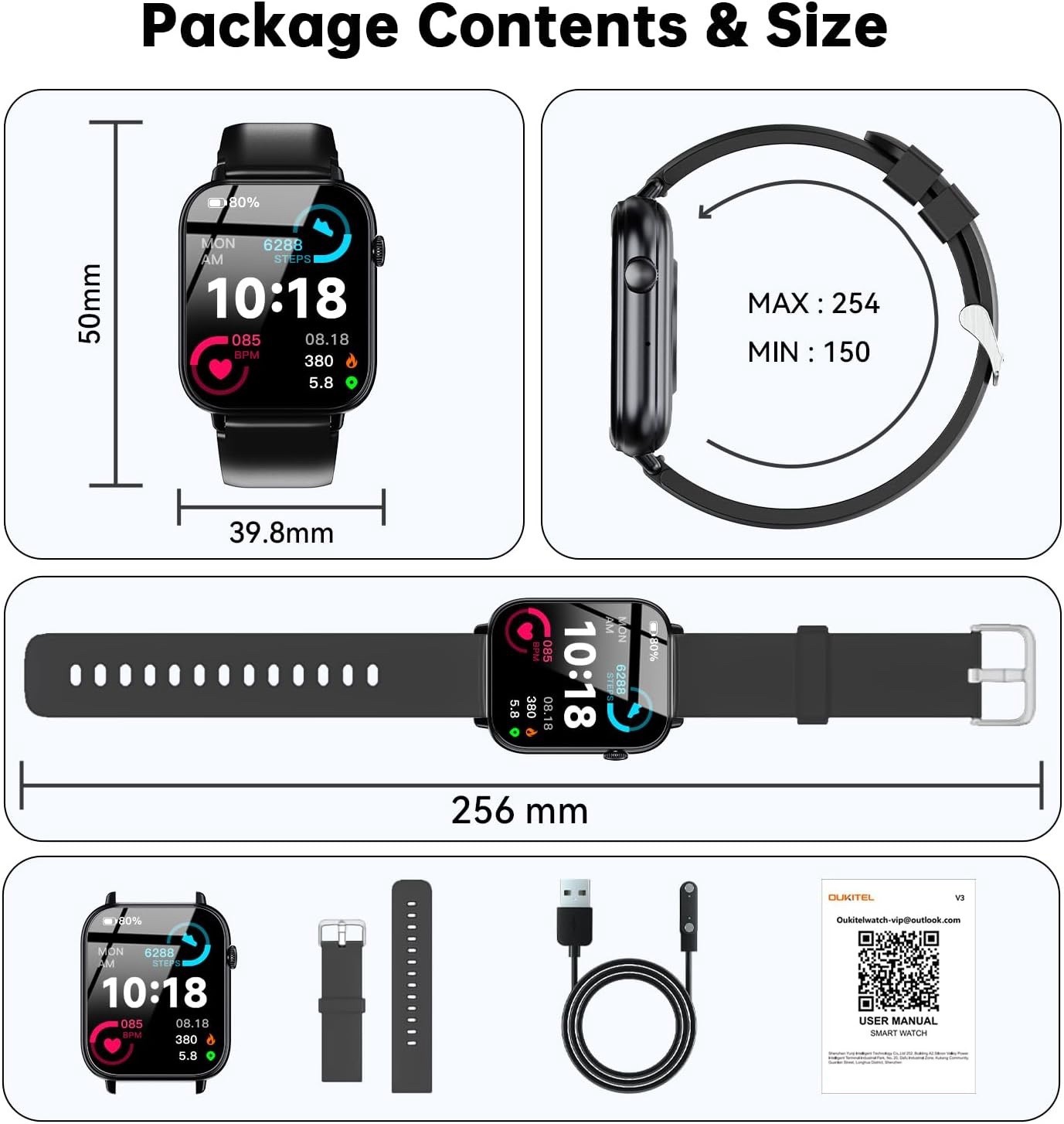 OUKITEL Smart Watch 1.83” HD Touch Screen Bluetooth Calls IP68 100+ Sports