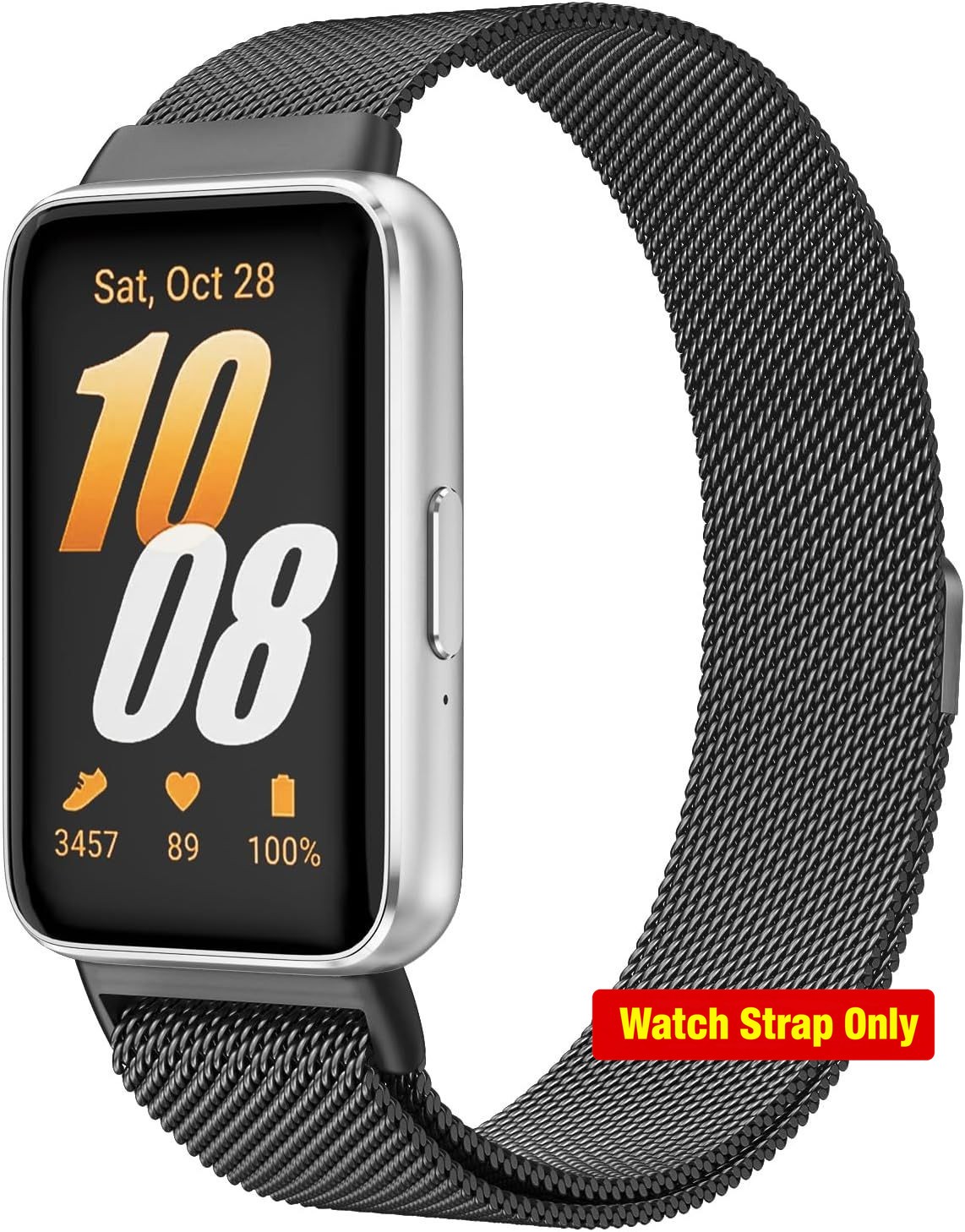 Black Stainless Steel Replacement Band for Samsung Galaxy Fit 3 20mm Smartwatch