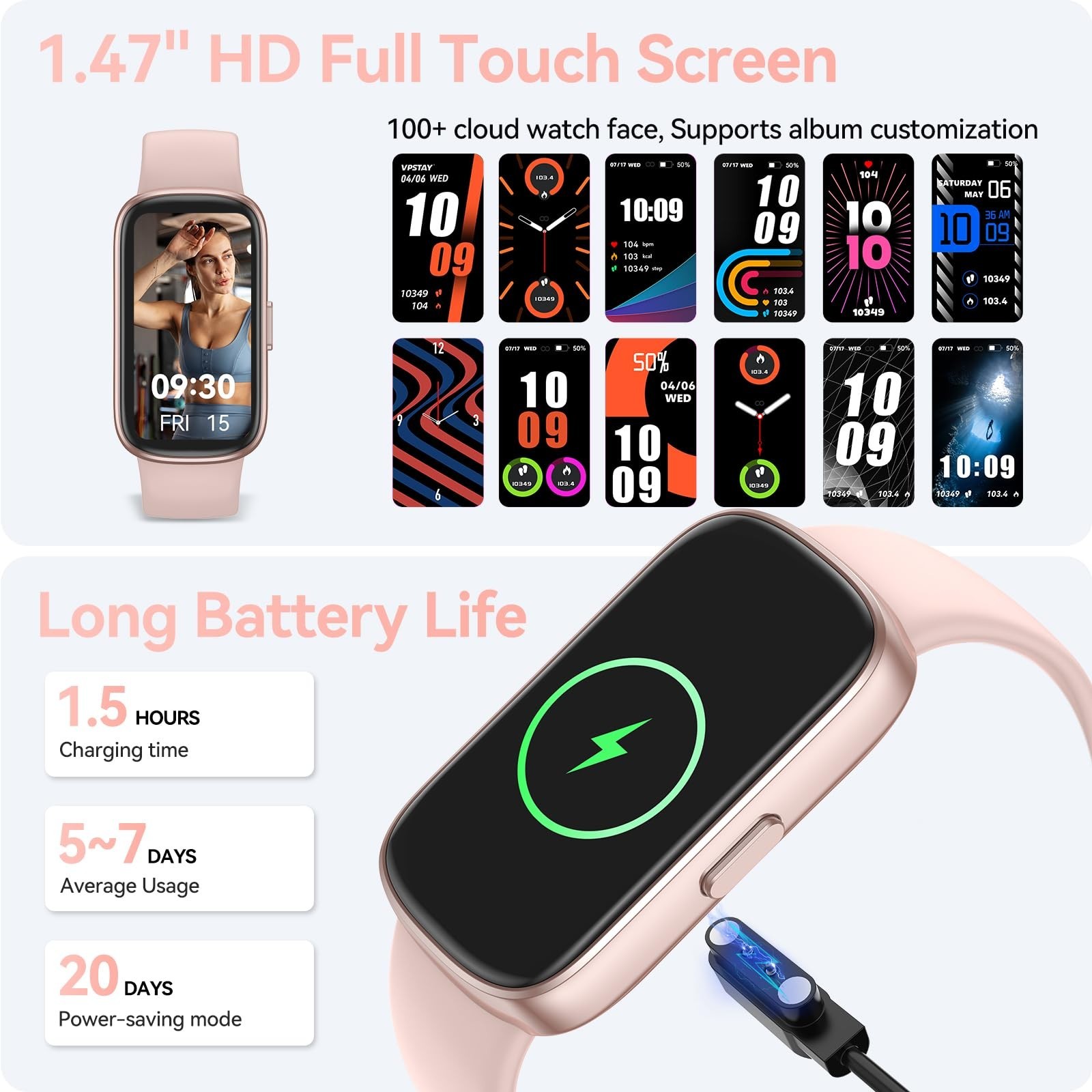 Fitness Tracker Watch w/ 24/7 Heart Rate Sleep Blood Oxygen Monitor IP68 Black