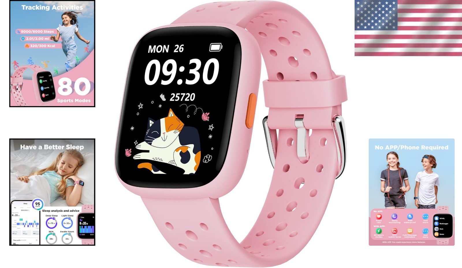 All-Day Activity Monitoring Kids Smart Watch with Heart Rate & Sleep Tracking