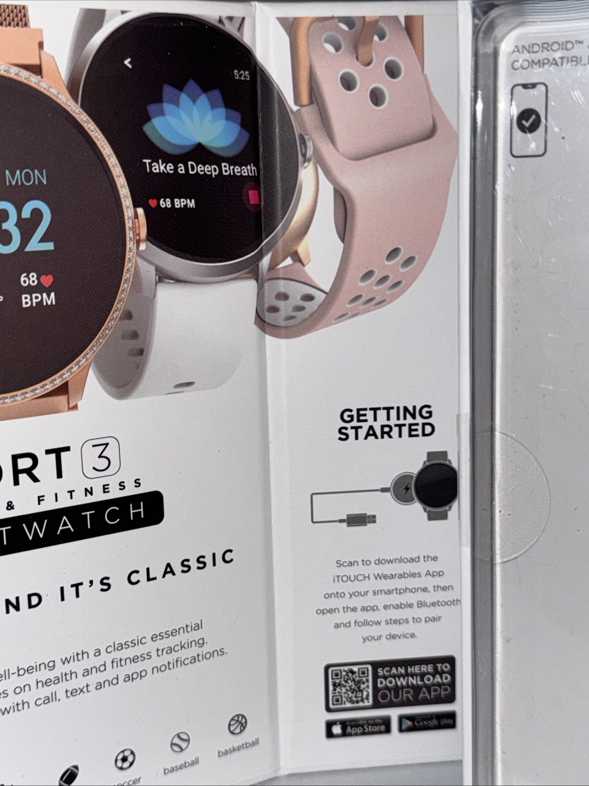 Itouch Sport 3 Smart Watch & Fitness Tracker, Women & Men, Gold Trim Black Band
