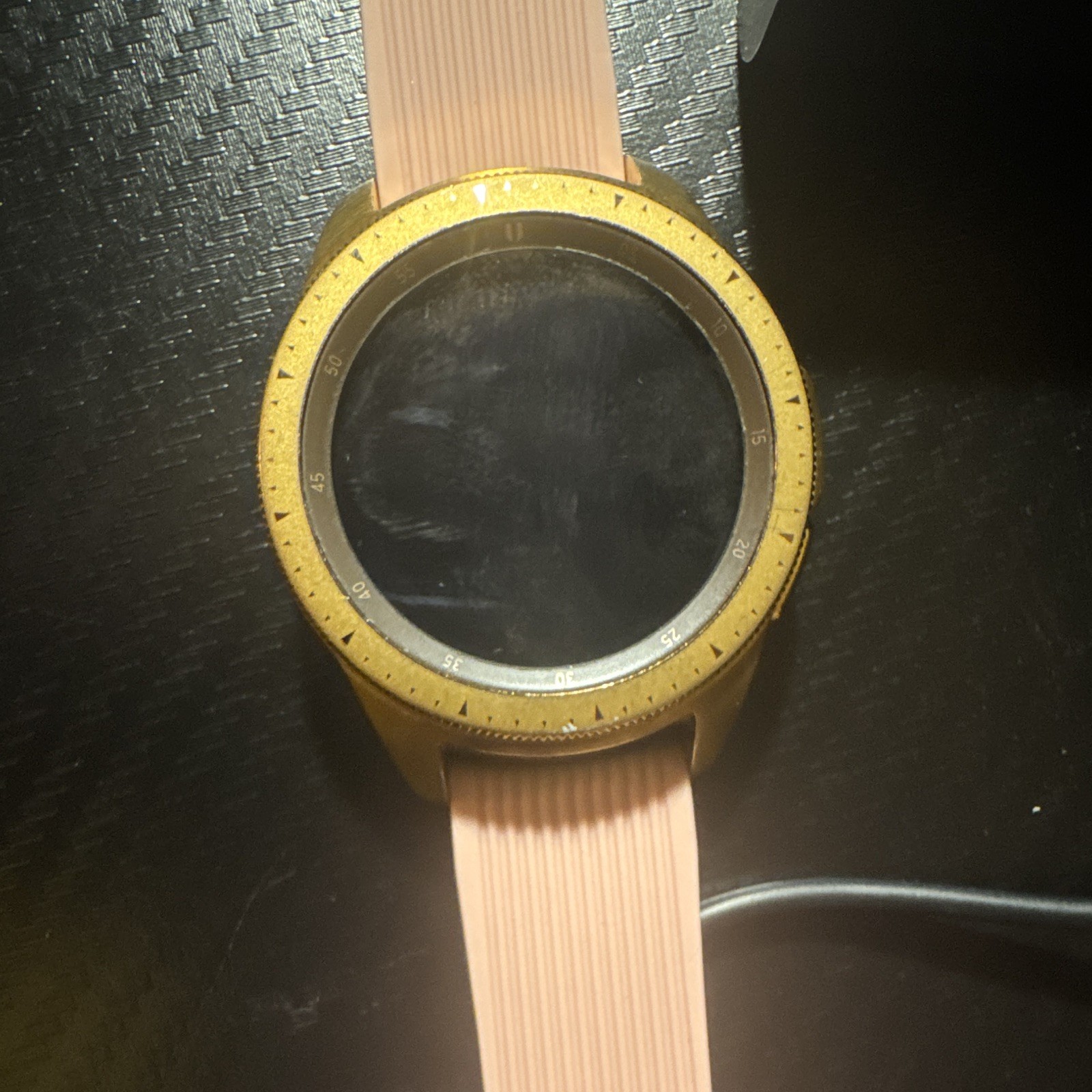 Samsung Galaxy Watch 42mm Gold Unlocked Bluetooth Tizen 4GB Pink Silicone Band