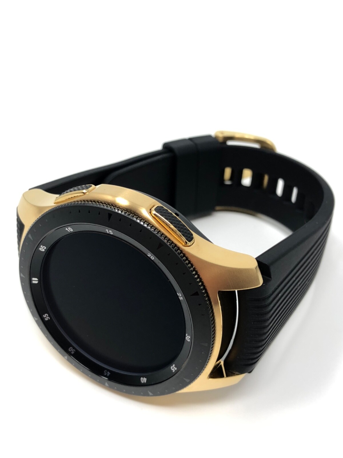 Custom 18k Gold Plated Samsung Galaxy Watch 46mm Black Bezel Black Band 2018