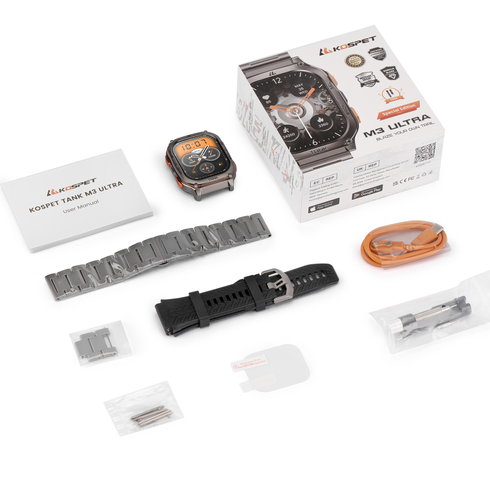 KOSPET TANK M3 Ultra Military Rugged Smart Watch Men 480mAh Large Battery