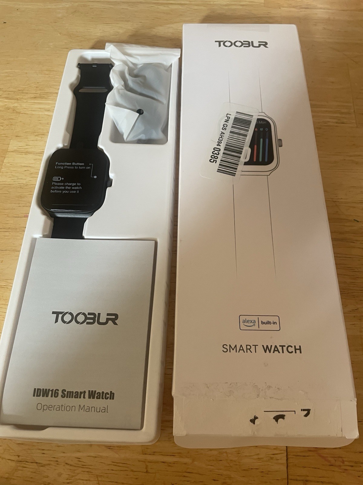TOOBUR IDW16 1.91in Smartwatch Black Silicone Band Metal Case IP68 Alexa