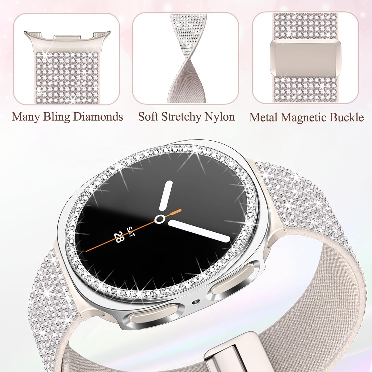 Samsung Galaxy Watch 8 40mm Bling Band with Protective Case for Women