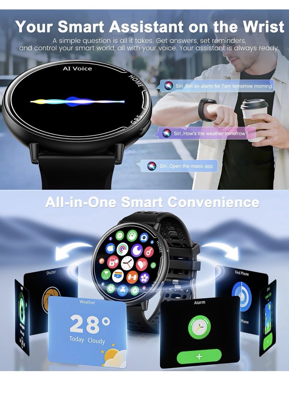 Smart Watch 1.39-Inch AMOLED, GPS, Fitness Tracker, Bluetooth, Android iOS