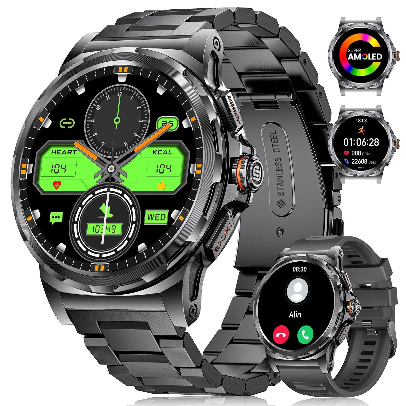 Military for Men(Answer/Dial Calls),1.46” AMOLED Touchscreen/5ATM Waterproof…