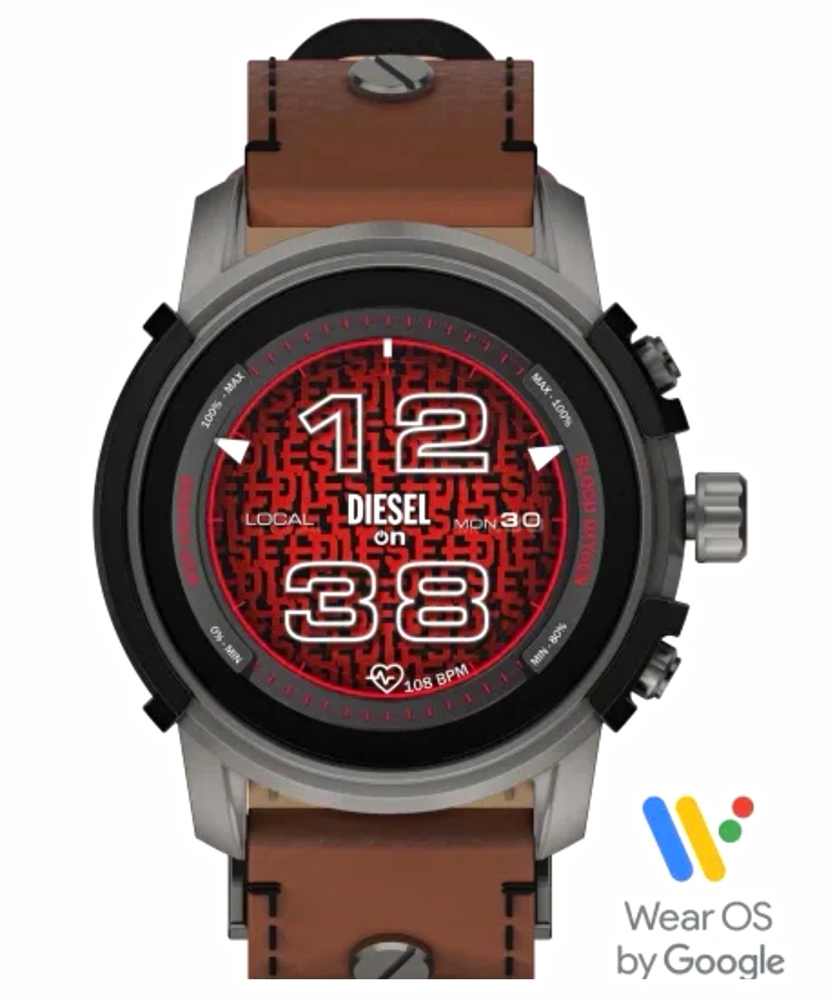 Diesel On DWT1003 Wear OS Smartwatch 48mm Brown Leather Band HR 4GB