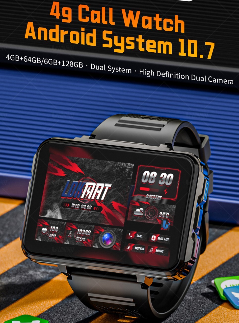 64GB/128GB 4G Android 10.7 Smart Call Watch 2.4″ TFT Dual System Dual HD Camera