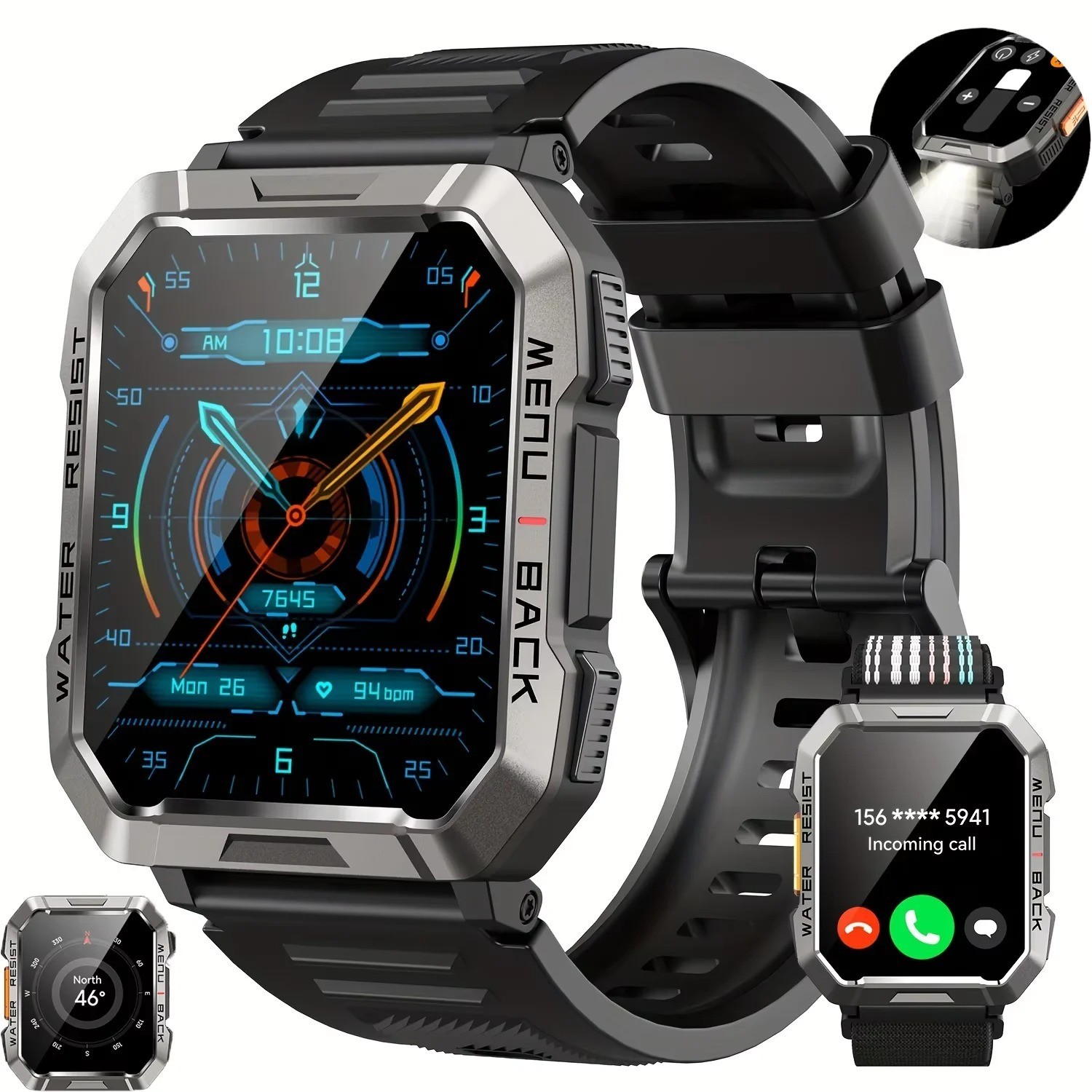 Military Smart Watch for Men(Call Receive/Dial)Rugged Tactical Fitness Tracker
