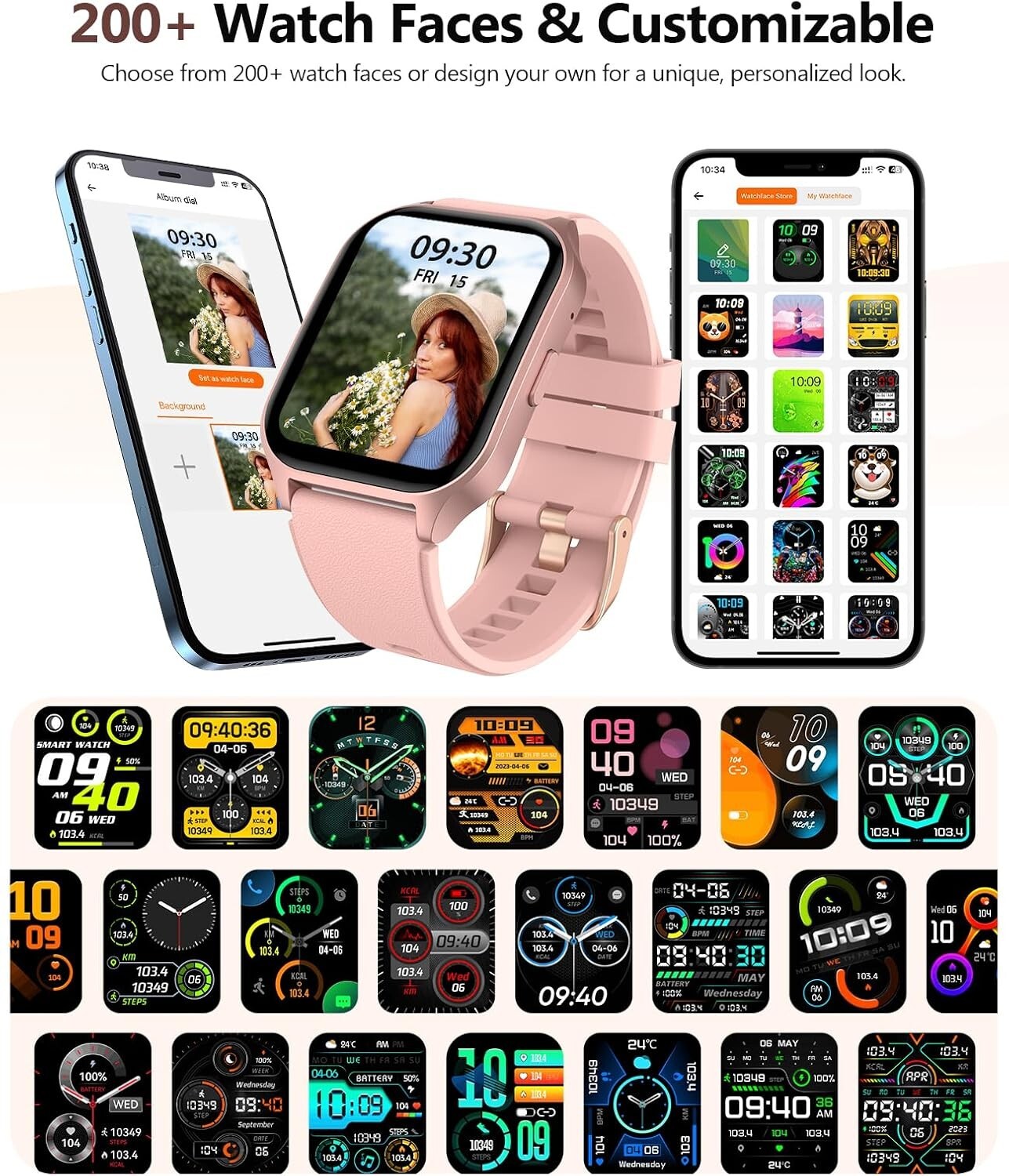 SOUYIE Smart Watch (Answer/Make Call), 2.06″ Curved AMOLED Screen Smartwatch