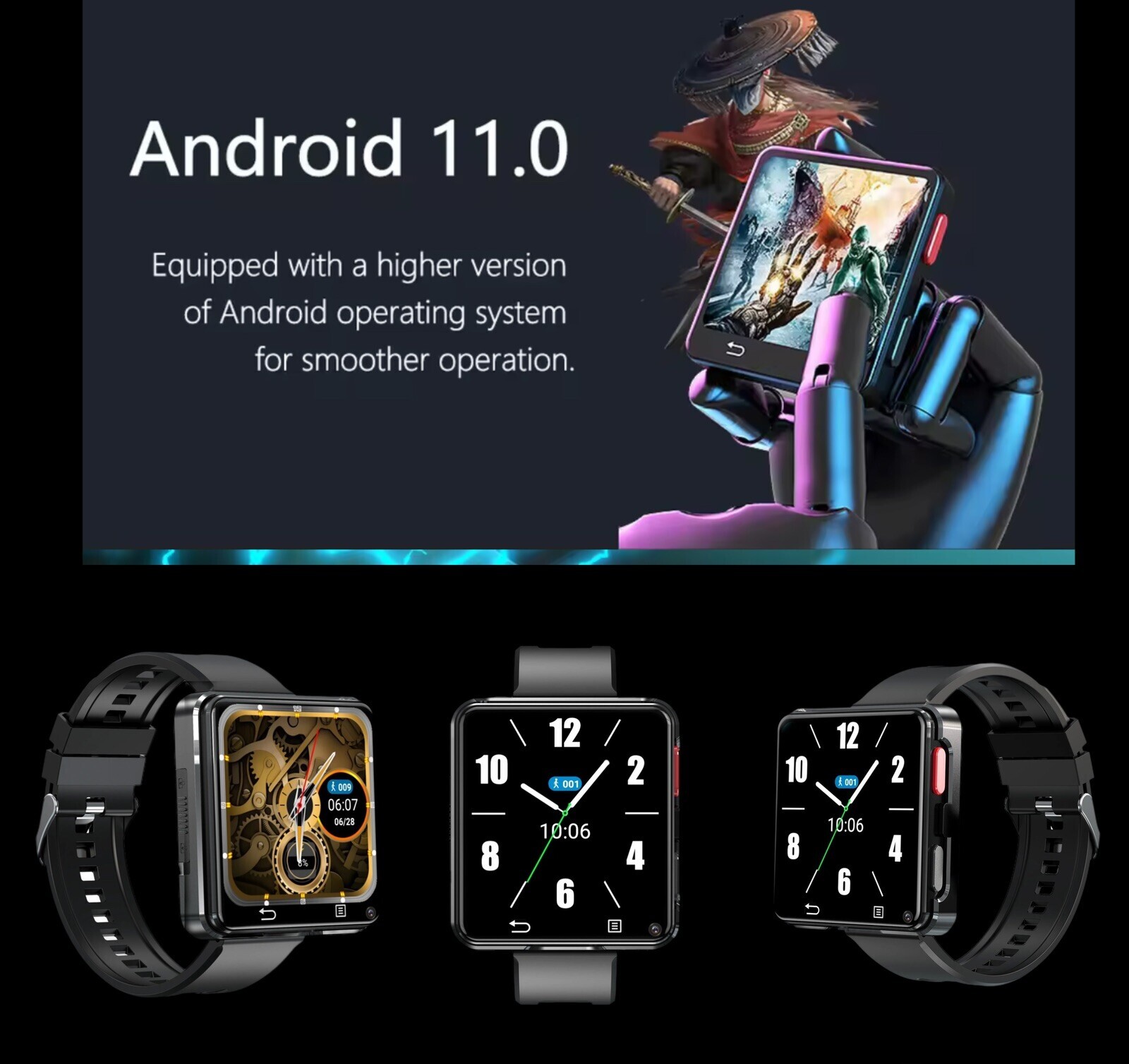 3+32GB SMART WATCH 2.64″ HD Screen 4G,5MP +5MP Dual cameras SIM GPS Android 11.0