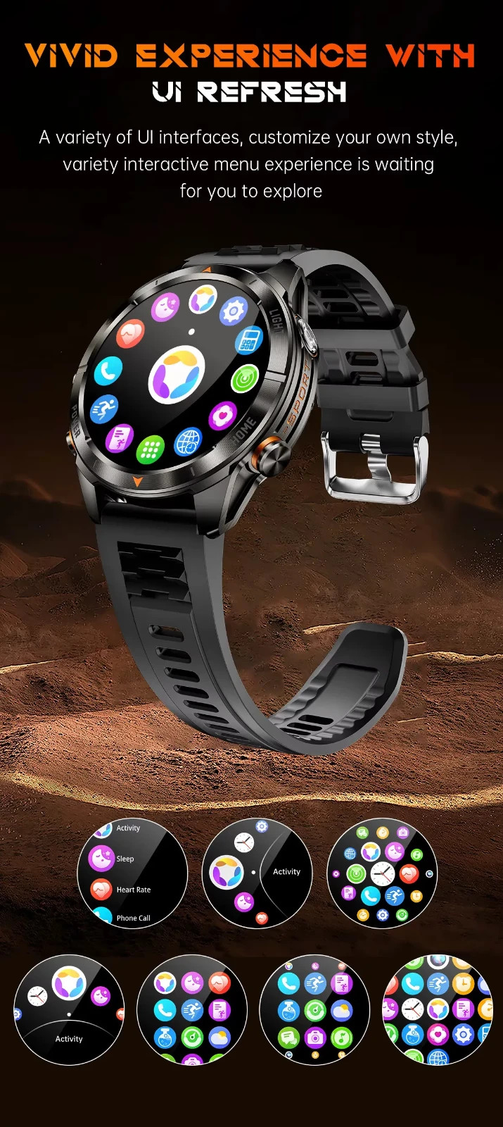 Smart Watch 1.46″ HD Military Style Xmas Gift Call Tracker Sport Fitness 515mAh
