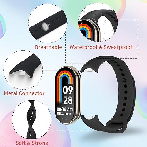 8 Pack Sport Bands Compatible with Xiaomi Mi Band 10 / 9 / 8, TPU Waterproof