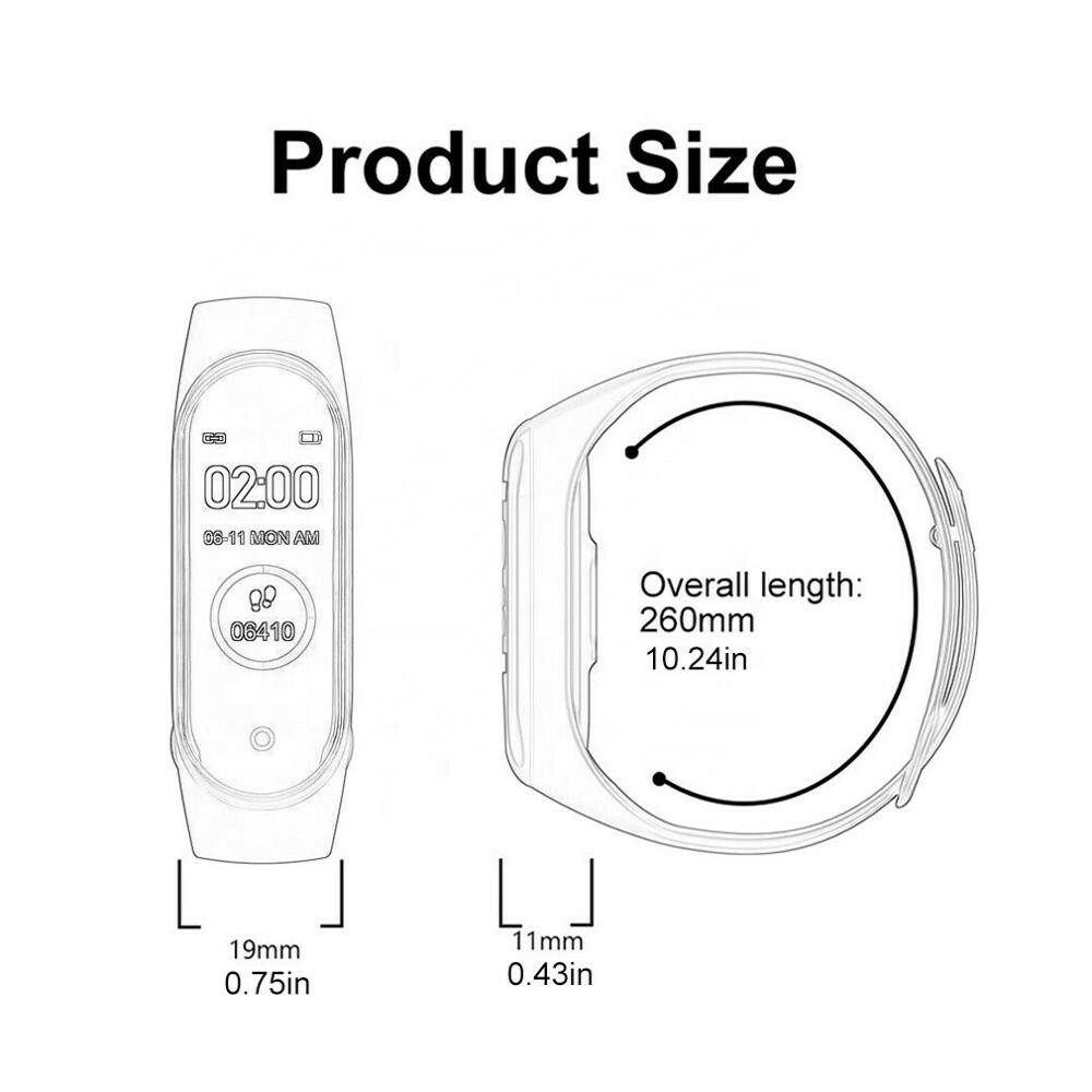 M4 Smart Band Watch Heart Rate Blood Pressure Fitness Tracker Health Monitor