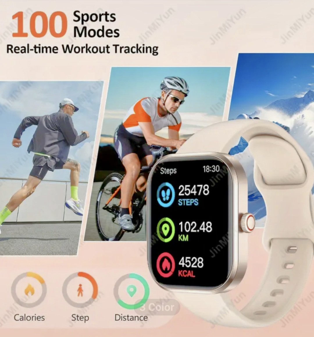 2.01-INCH FULL SCREEN TOUCH, 3PCs STRAP SPORT SMART WATCH