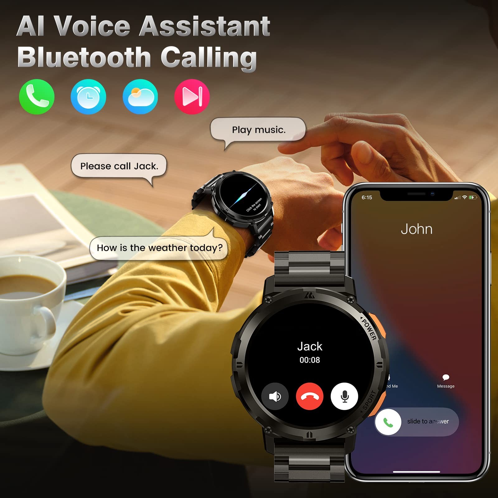 Amaztim Smart Watches For Men 60 Days Extra-Long Battery 50M Waterproof