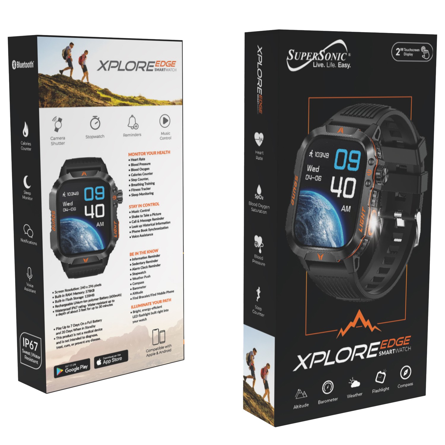 XPLORE EDGE Bluetooth® Smart Watch with Heart Rate Monitoring, SC-176TSW