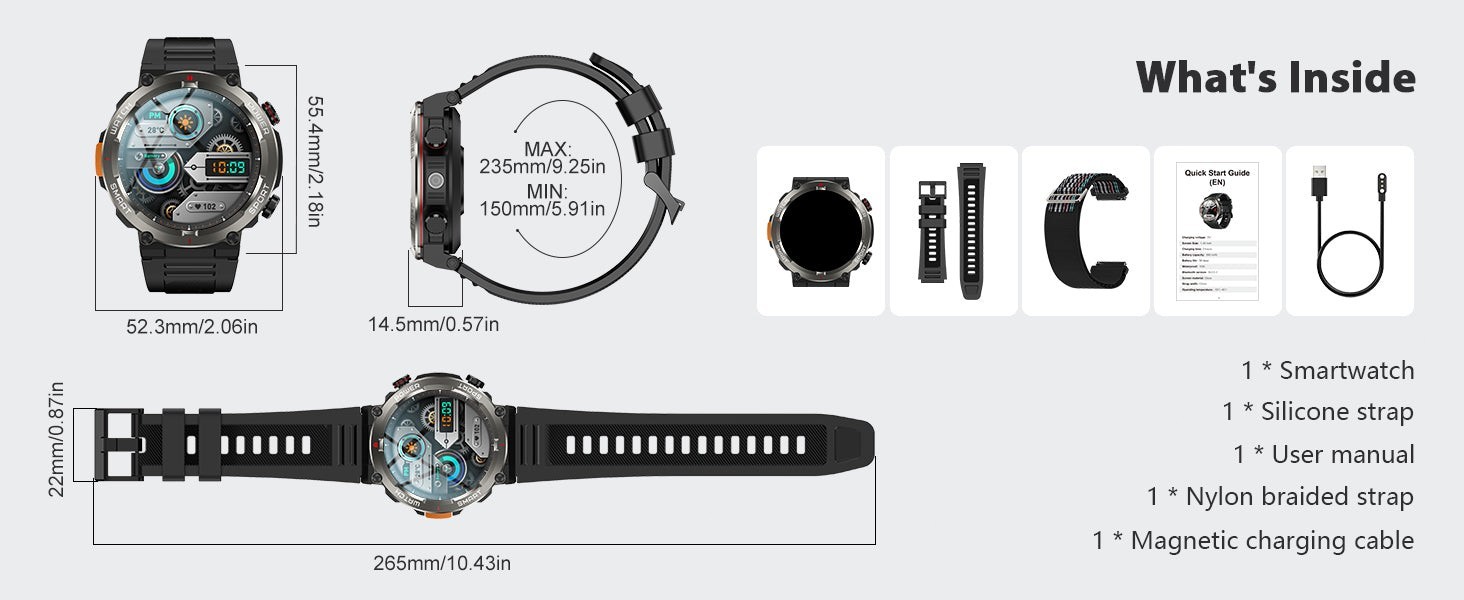 Military Tactical Smart Watch Men Sport Heart Rate Fitness Tracker Wristwatch US