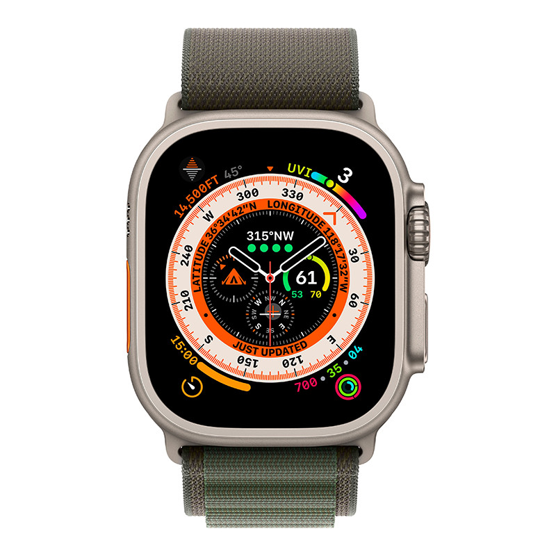 Apple Watch Ultra 49mm Cellular Titanium Case w/ Green Alpine Loop M MQEW3LL/A