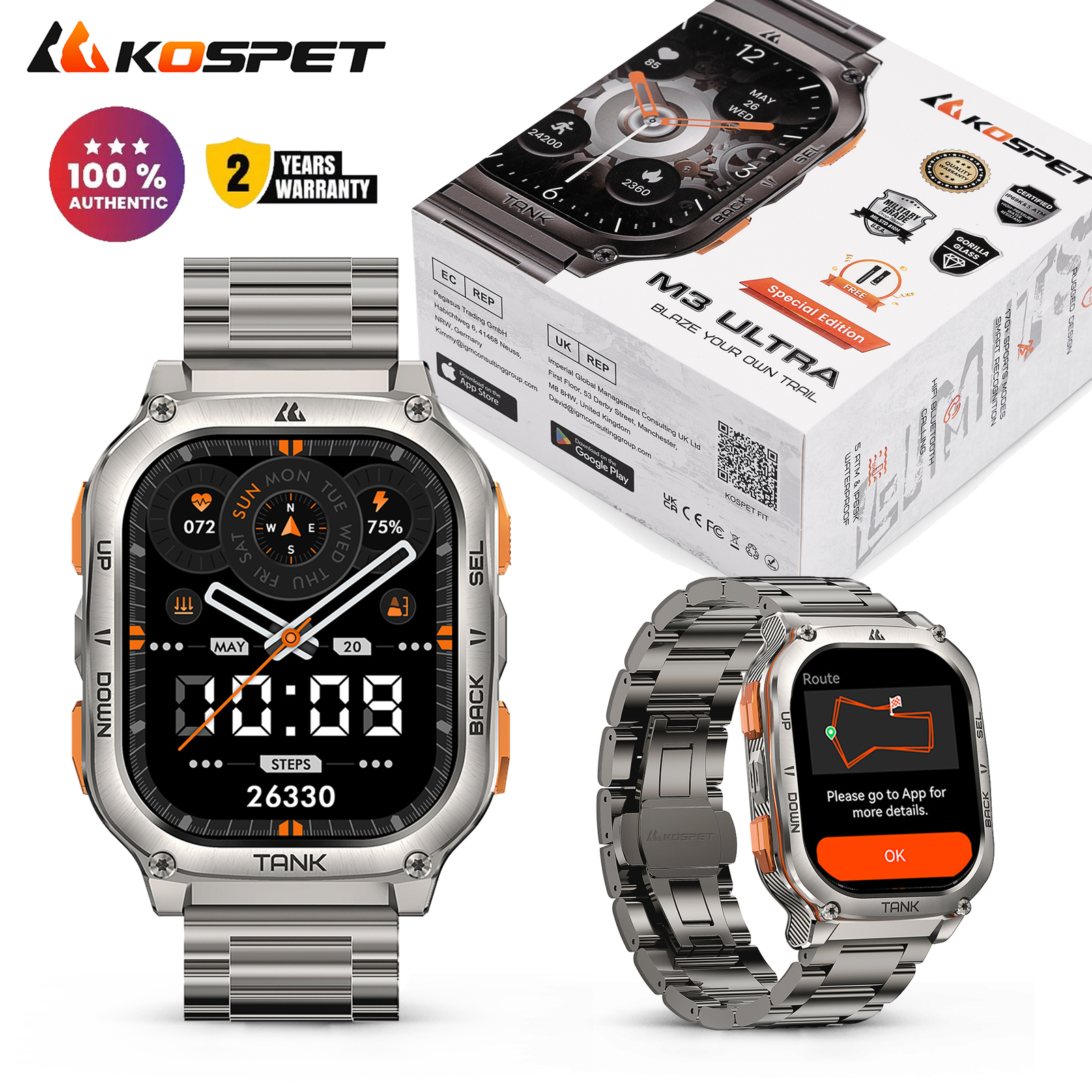 KOSPET TANK M3 Ultra Military Rugged Smart Watch Men 480mAh Large Battery
